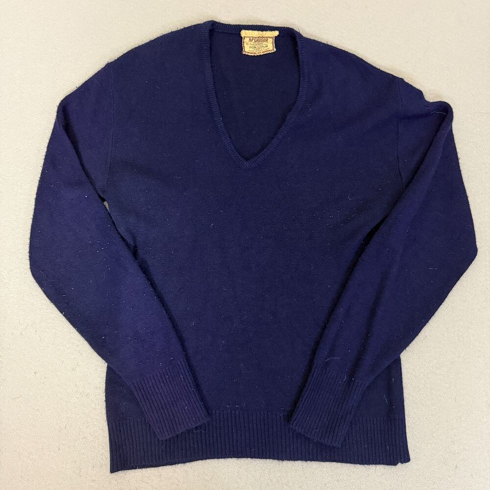 Vintage McGregor Pom Pom Wool Sweater Navy Blue V-Neck Men’s Size 42